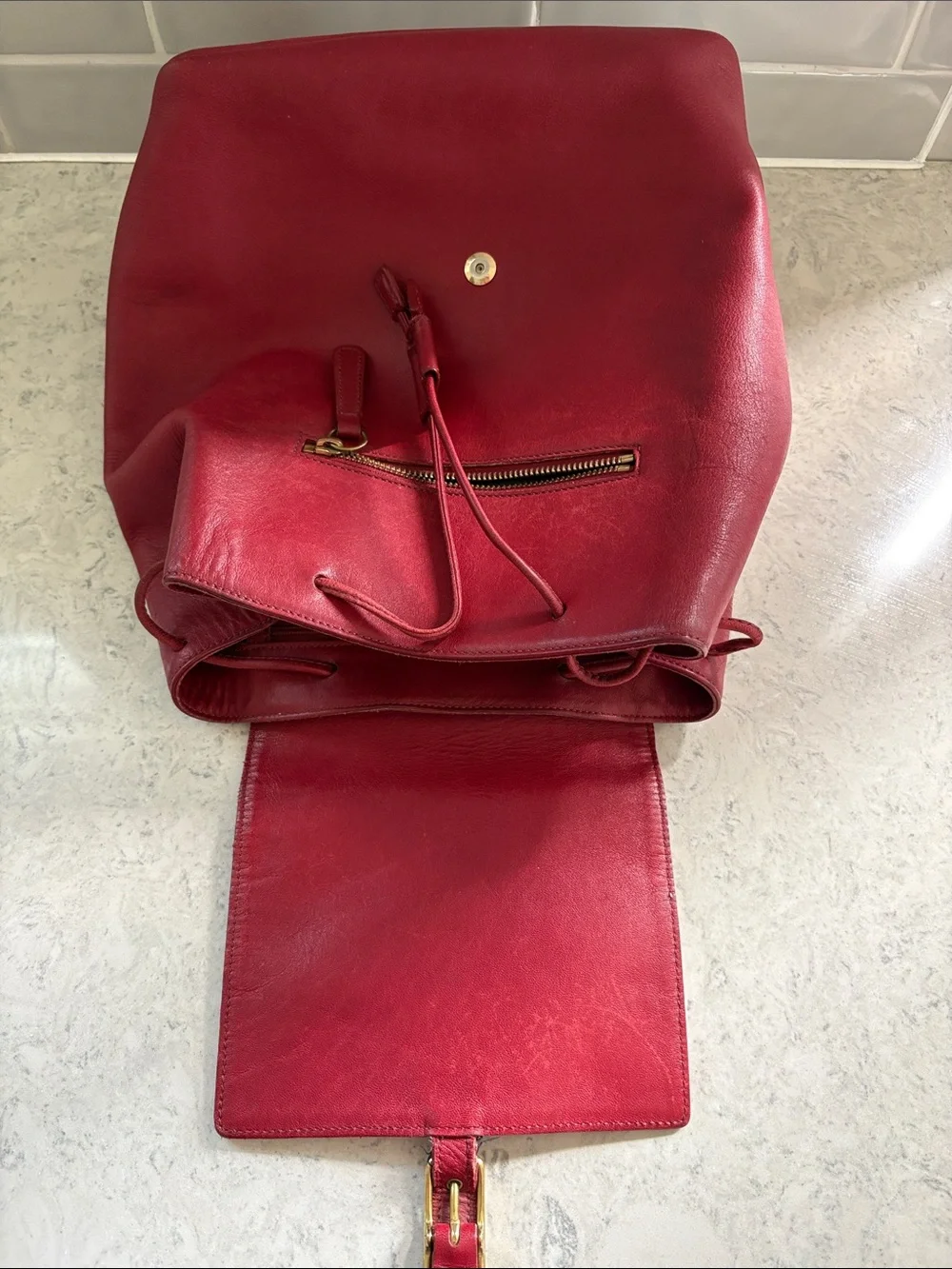 Y2K Coach Legacy West Hampton daypack backpack 9827 Red glove leather
